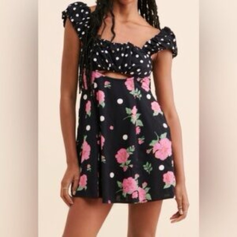 Black Floral Polka Dot Dress